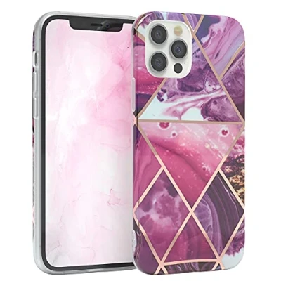 Abbildung von EAZY CASE Handyhülle Silikon mit Kameraschutz kompatibel iPhone 12/12 Pro, im Marmor Design, Motiv Hülle, Ultra dünn, Slimcover, Silikonhülle, Backcover, Beere