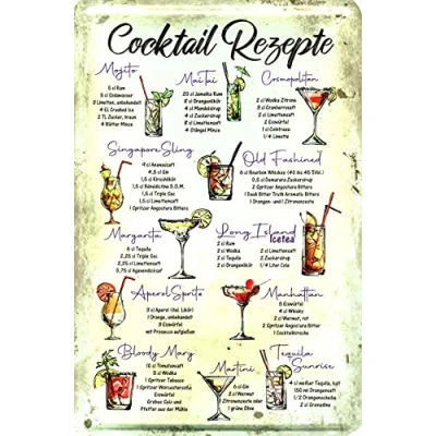Abbildung von Geschenkeparadies 24 Deko Blechschild 20x30cm Cocktail Rezepte Mojito Mai Thai Aperol Pina Colada Swimming Pool Cola