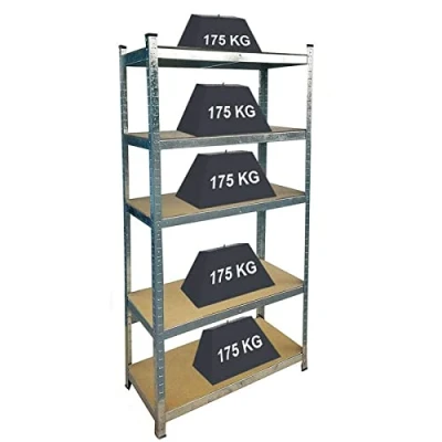 Abbildung von Schwerlastregal Kellerregal Lagerregal Steckregal Metallregal Werkstattregal Werkbank Keller bis 875 kg Traglast, 5 soliden Böden MDF Höhenverstellbar, 180x90x40cm, Verzinkt