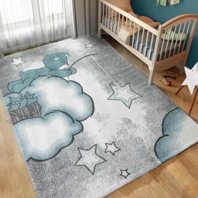 Abbildung von Kinderteppich Bär Design, Carpettex, Läufer, Höhe: 11 mm, Design Blau Baby Teppich Kinderzimmer Pflegeleicht