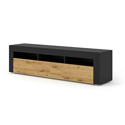 Abbildung von BIM Furniture Lowboard TV Schrank Moreno 160 x 34,6 43 cm Hängend oder Stehen universal Unterschrank Fernsehschrank Board Sideboard HiFi Tisch Hängender (Schwarze Matte/Artisan Eiche)