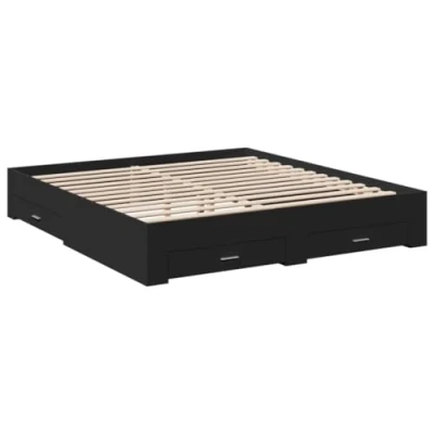 Abbildung von vidaXL Bettgestell, Bett mit Schubladen, Bettrahmen Sperrholzlatten, Doppelbett für Schlafzimmer, Schubladenbett, Schwarz 200x200cm Holzwerkstoff