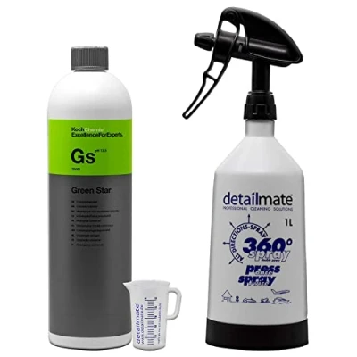 Abbildung von detailmate Set Koch Chemie Green Star Universalreiniger 1L Made by Kwazar Mercury Super PRO+ 360 Grad Sprühflasche. Double Action Trigger, 1 Liter/Skalierter Messbecher 50 ml