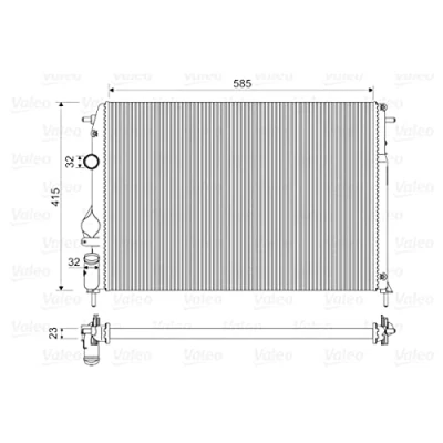 Abbildung von VALEO 732866 Kühler, Motorkühlung Aluminium 583 414 23 ohne Kühlmittelregler Kühlrippen mechanisch gefügt RENAULT: Scénic 1, MEGANE 1 Cabriolet