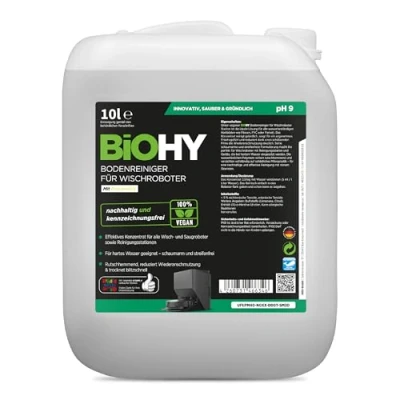 Abbildung von BiOHY Bodenreiniger für Wischroboter Station mit Frischeduft (10 Liter Kanister) Reinigungsmittel Konzentrat alle Wisch &amp; Saugroboter Nass Funktion Schaumarm Streifenfrei