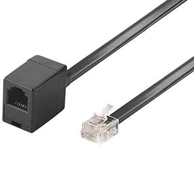 Abbildung von BestPlug 3 Meter Modular Telefon Kabel Verlängerung, RJ11 Stecker männlich auf Buchse Kupplung weiblich, Schwarz