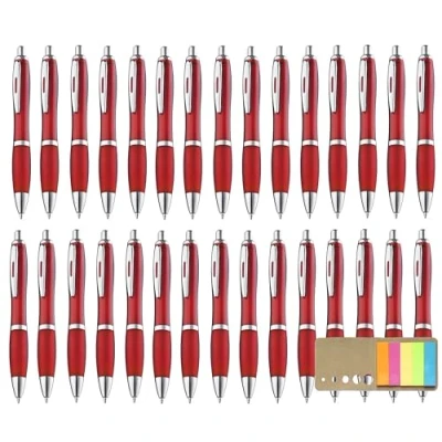 Abbildung von Libetui Sparpack 50 Stück Kugelschreiber ergonomische Druckkugelschreiber Dunkelrot bordeaux Kulis blauschreibend rutschfeste Griffzone Großraumine Blau Weinrot Kuli, mit Haftstreifen