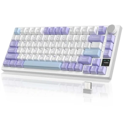 Abbildung von YINDIAO Ajazz AK820PRO Mechanical Keyboard with TFT Smart Display&amp;Knob,2.4G Wireless/BT5.1/USB C Wired,75% ANSI Layout,5 Sound Absorbing Foams,Hot Swap Linear Switch,RGB Backlit,for PC,MAC (Purple)