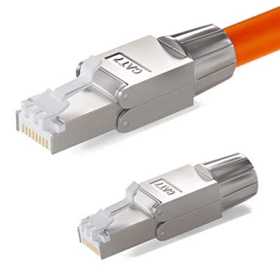 Abbildung von HB DIGITAL 2x CAT 7 RJ45 Stecker Netzwerkstecker für starre LAN Kabel Verlegekabel Ethernet werkzeuglos LSA 10 Gbit/s AWG 22 24 vollgeschirmt STP 50μ vergoldete Kontakte