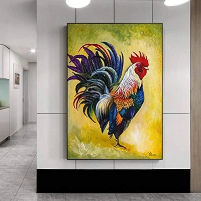 Abbildung von LYFCV Abstrakte Leinwand Malerei Bunte Hahn Bilder Wohnzimmer Drucke Tiere Huhn Poster Kunstdruck Wand Wohnkultur 60x80 cm Kein Rahmen