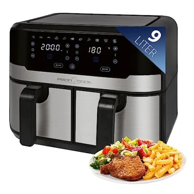 Abbildung von ProfiCook Heißluftfritteuse PC FR 1242 H, Doppel XXL, 2 x 4,5 l, 2400 W, LED Display