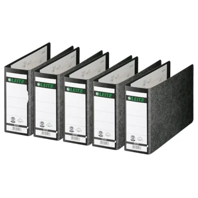 Abbildung von Leitz Qualitäts Ordner 180 A5 quer, 5er Pack, Schwarz, 80 mm Rücken, Querformat, Einband aus Hartpappe, 10760000