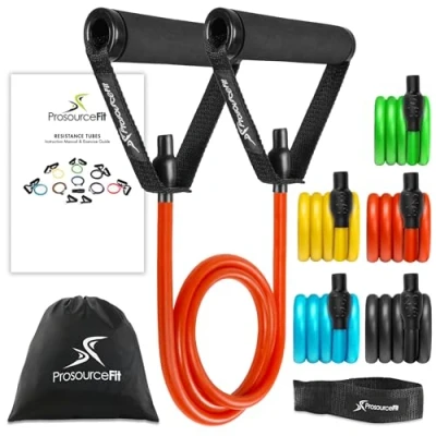 Abbildung von ProsourceFit Tube Resistance Bands Set 2 20 LB with Attached Handles, Door Anchor and Exercise Guide Full Body Exercises Home Workouts