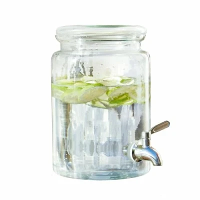 Abbildung von LOBERON Getränkespender Gabela, mit Zapfhahn, handgemacht und mundgeblasen, 3,1 L Volumen, Tischaccessoire, Wasserspender, Glas, Edelstahl, klar
