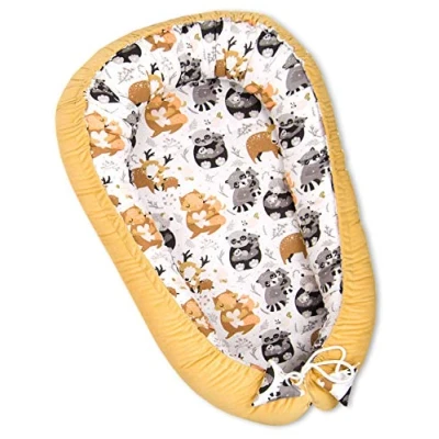 Abbildung von PIMKO Multifunktionale 2seitig Babynest Kuschelnest Kokon für Babys Nestchen antiallergischre Neugeborene Reisebett 55 x 90cm Baumwolle und VELVET (Mustard)