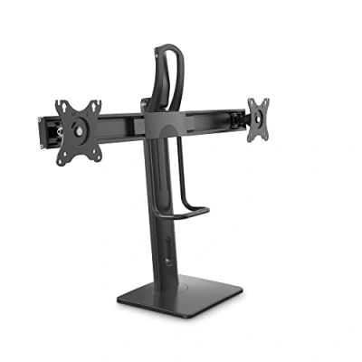 Abbildung von PureMounts® Monitor Halterung für Zwei Bildschirme, 2X VESA 75x75 bis 100x100 Aufnahme, stufenlos Höhenverstellbar, neigbar, schwenkbar, drehbar, schwarz