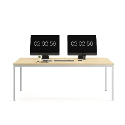 Abbildung von furni24 Schreibtisch Stahl 140x70x75cm, Eiche, TÜV/GS Einfache Montage, Arbeitstisch, Bürotisch, Küchentisch, Esstisch, Druckertisch Büro Möbel Arbeitszimmer Computertisch Gaming Tisch Mehrzwecktisch