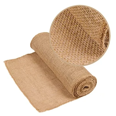 Abbildung von Tischläufer, Jute, goldfarbener Faden, genähte Kanten, 30 cm x 5 m, für Dekoration, Hochzeit, Party, Handwerk