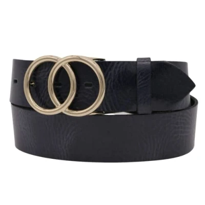 Abbildung von AnnaMatoni Damen Gürtel in weichem Rindsleder mit Doppel O Ring Schnalle Gold Nickelfrei 4cm Breit Ledergürtel Echt Leder (Marine 490, TW110 125cm Gesamtlänge)
