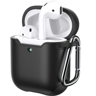 Abbildung von JETech Hülle für AirPods (1. &amp; 2. Generation), PC und TPU, Schutzhülle mit Schlüsselanhänger (Schwarz)