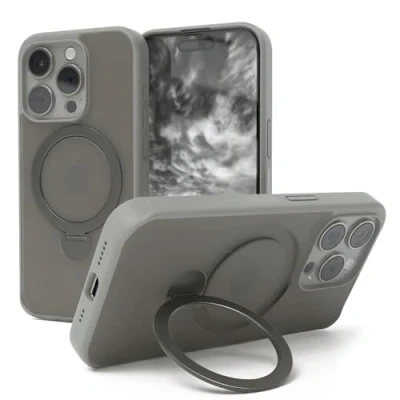 Abbildung von EAZY CASE MagSafe Handyhülle für iPhone 15 Pro kompatibel mit Hülle Ständer 360 Ring &amp; Magnetfunktion zum Aufstellen stoßfest Cover in Anthrazit