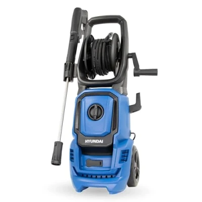 Abbildung von HYUNDAI Hochdruckreiniger HPW1800CE, max. 140 bar 420 l/h, 1800 W, verdreh sicherer 7 m Schlauch im Schlauchtrommel, rotierende Turbodüse, Edelstahl Lanze