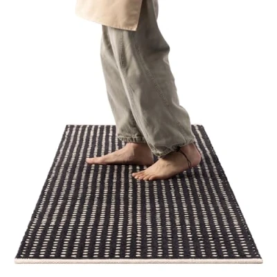 Abbildung von Wolldecke Teppich Küche Küchenmatte Teppichläufer Läufer Flur, HOMELEVEL, Küchenteppich waschbar rutschfest Küchenläufer 60x180cm schwarz