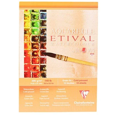 Abbildung von Clairefontaine 96304C Etival Matt Aquarellpapier Block (kopfseitig geleimt, 10 Blatt, DIN A5, 14,8 x 21 cm, feinkörnig, 100% Zellulose, 300 g) weiß