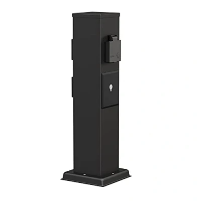 Abbildung von ledscom.de Garten Steckdosensäule Polly für außen, IP44, Smart Home, WLAN, Alexa, 3 Fach, Edelstahl, schwarz, eckig, 40 cm, Außensteckdose, Gartensteckdose, Steckdosenturm, Außensteckerdose