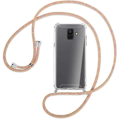 Abbildung von Handykette kompatibel mit Samsung Galaxy A6 2018 Handyhülle Transparent Silikon Schutzhülle Necklace Hülle Band Handy Kette Case Schnur zum Umhängen,Rainbow