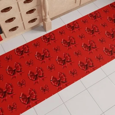 Abbildung von PETTI Artigiani Italiani Küchenteppich für Weihnachten, Läufer Küche, rutschfest und waschbar, Teppich 52 x 100 cm, rote Schleife, Made in Italy