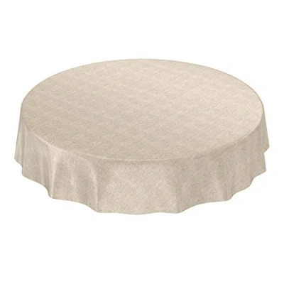 Abbildung von ANRO Wachstuchtischdecke Wachstuch Wachstischdecke Tischdecke Wachstuchdecke Beige Leinenoptik Rund 140cm eingefasst