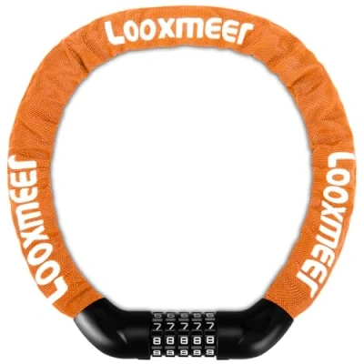Abbildung von Looxmeer Fahrradschloss, Zahlenschloss 90cm mit 5 stelligem Code, Fahrrad Kettenschloss, Hohe Sicherheit, Anti Diebstahl Kombination Schloss Gehärteter Stahlkettenglieder, Bike Lock, 12 Farben