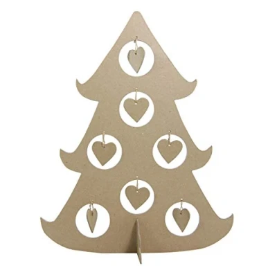 Abbildung von Decopatch Décopatch NO015O Weihnachtsbaum mit Herzhänger aus Pappmaché, 13 x 37 45,5 cm, zum Verzieren, perfekt für Weihnachtsdeko, Kartonbraun, Tannenbaum Blase