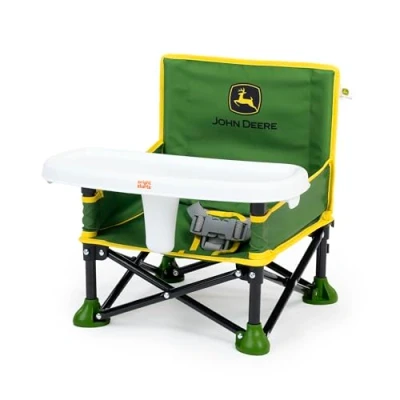Abbildung von Bright Starts John Deere Pop &#039;N Sit Tragbare Sitzerhöhung, Bodensitz, für drinnen und draußen, handlich zusammenklappbar, grün gelb, 6 Monate 3 Jahre