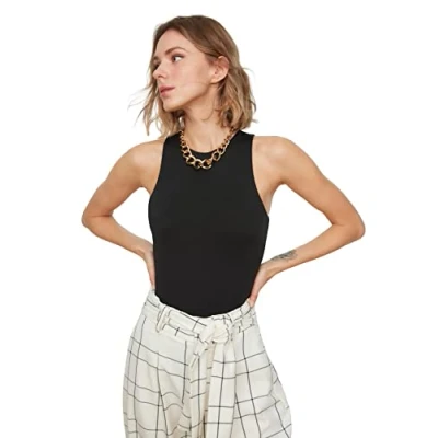 Abbildung von TRENDYOL Damen Strikket krop med mørke studs Hemd, Schwarz, M EU