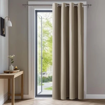 Abbildung von Deconovo Blickdichte Gardinen Ösenvorhang Blickdicht Vorhang Verdunkelung, 240x140 cm(HöhexBreite), Taupe, 1 Stück