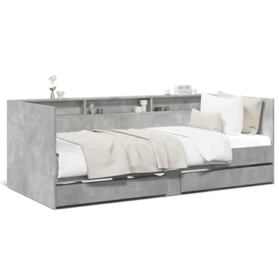 Abbildung von vidaXL Tagesbett, Gästebett mit 2 Schubladen Rollen, Schlafsofa für Schlafzimmer, Bettsofa Sofabett Daybed Bett, Betongrau 100x200cm Holzwerkstoff