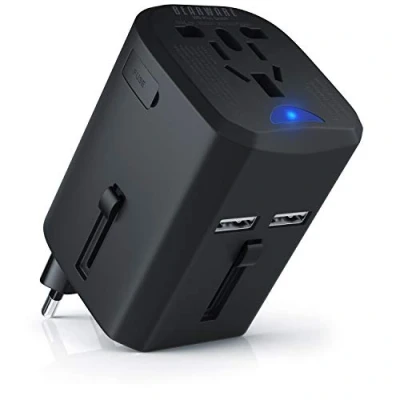 Abbildung von CSL Reiseadapter Weltweit, Universal Steckdosenadapter mit 2xUSB und AC Steckdose, Internationaler Stromadapter, Reisestecker für Deutschland USA England Thailand Italien Australien etc.