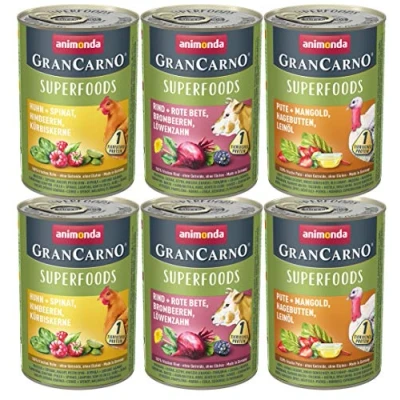 Abbildung von GranCarno Hunde Nassfutter Superfoods Variation (6 x 400g), Hundefutter nass ohne Getreide und Zucker von animonda, für ausgewachsene Hunde, mit frischen fleischlichen Zutaten
