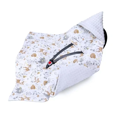 Abbildung von Einschlagdecke Babyschale Decke Kinderwagen 90 x cm universal Baby Babydecke für Buggy Autositz Ganzjahres Baumwolle Minky Hirsch Hellgrau