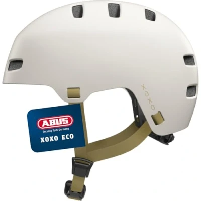 Abbildung von ABUS Fahrradhelm XOXO ECO Cityhelm im Skater Look Helm für Skateboard, Fahrrad, Scooter alle Komponenten teilweise oder komplett recycelt Jugendliche und Erwachsene Größe L, Taupe