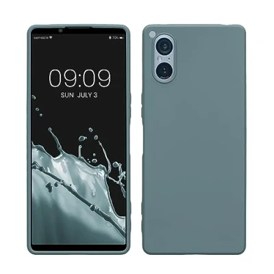 Abbildung von kwmobile Hülle kompatibel mit Sony Xperia 5 V weiches TPU Silikon Case Cover geeignet für kabelloses Laden Arctic Night