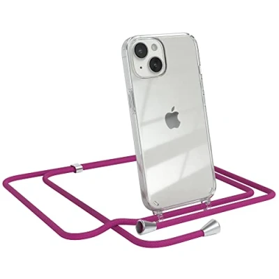 Abbildung von EAZY CASE Handykette kompatibel mit iPhone 14 Handyhülle Umhängeband, Handykordel Schutzhülle, Silikonhülle, Hülle Band, Stylische Kette für Smartphone, Pink