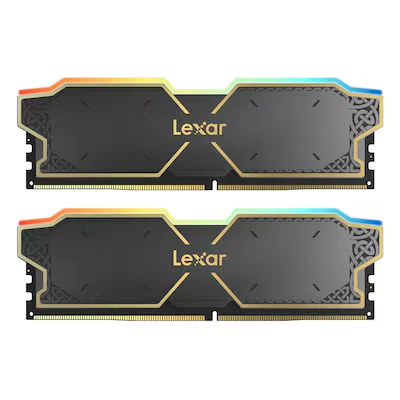 Abbildung von Lexar THOR RGB Schwarz 32GB Kit (2x16GB) DDR5 6000 DIMM, CL38 48 96, Intel XMP 3.0/AMD EXPO