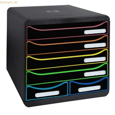 Abbildung von Exacompta 312914D Ablagebox Harlekin aus Recycling Kunststoff mit 4 Schubladen für DIN A+ und 2 Utensilien. Schubladenbox mehr Platz. Blauer Engel Big Box Maxi schwarzbunt