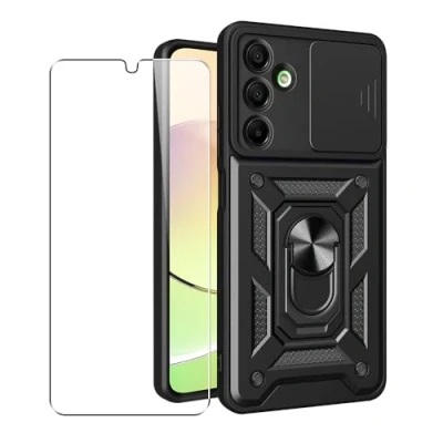 Abbildung von SDTEK Hülle Für Samsung Galaxy A16 Handyhülle Kameraobjektivschutz, Ständer, Magnetringhalter Glas Displayschutzfolie (Schwarz)
