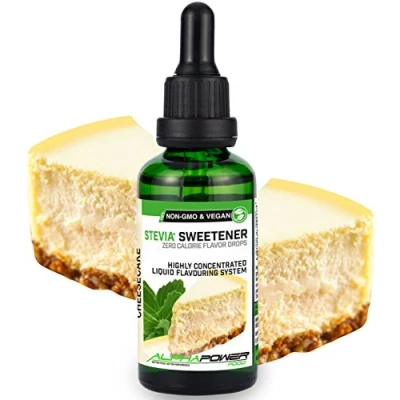 Abbildung von ALPHAPOWER FOOD Stevia, zuckerfreie flavour Drops KÄSEKUCHEN 100% natürliches liquid Aroma + Zuckerersatz für Wasser, Müsli, Süßspeisen, Smoothies