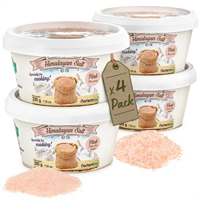 Abbildung von Nortembio Rosa Himalaya Salz 2x200 g Feinkorn + Extra Feinkorn. 100% Natürliches Salz. Reich an Mineralien. Gesundes Kochen. Unraffiniert. Ohne Konservierungsstoffe. Aus Punjab Pakistan.