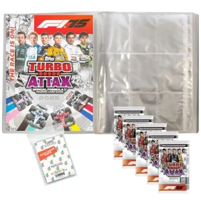 Abbildung von Bundle mit Topps Turbo Attax Formel 1 2025 Trading Cards + Exklusive Collect it Hüllen (1 Leere Sammelmappe 5 Booster)